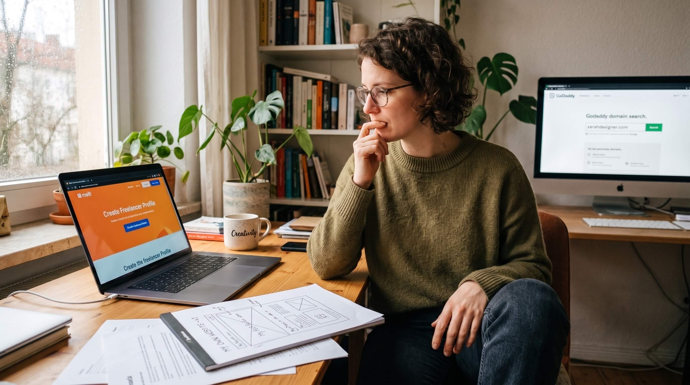 Freelance au travail sur son ordinateur portable a son bureau