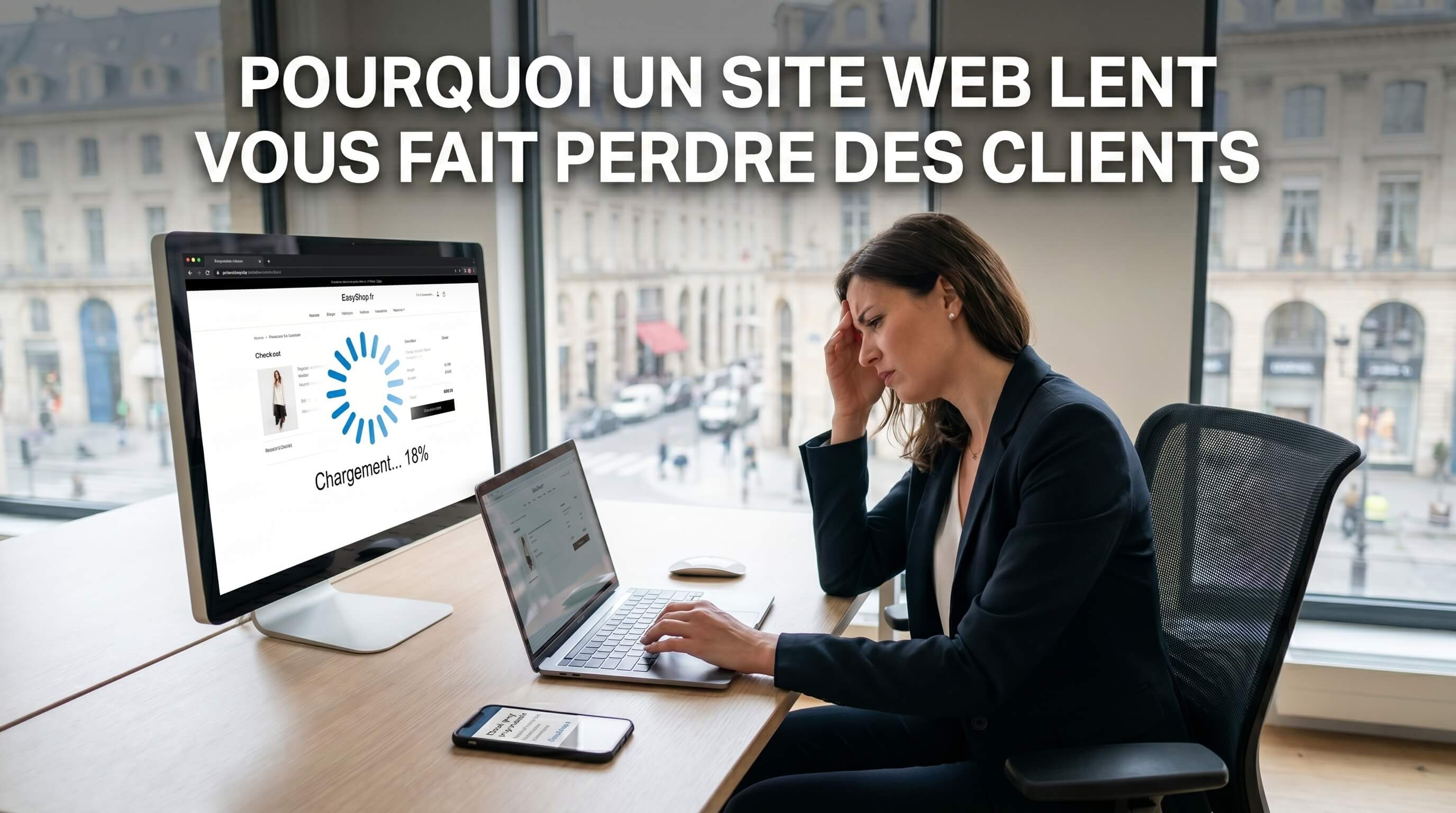Test de vitesse d'un site web lent sur un smartphone