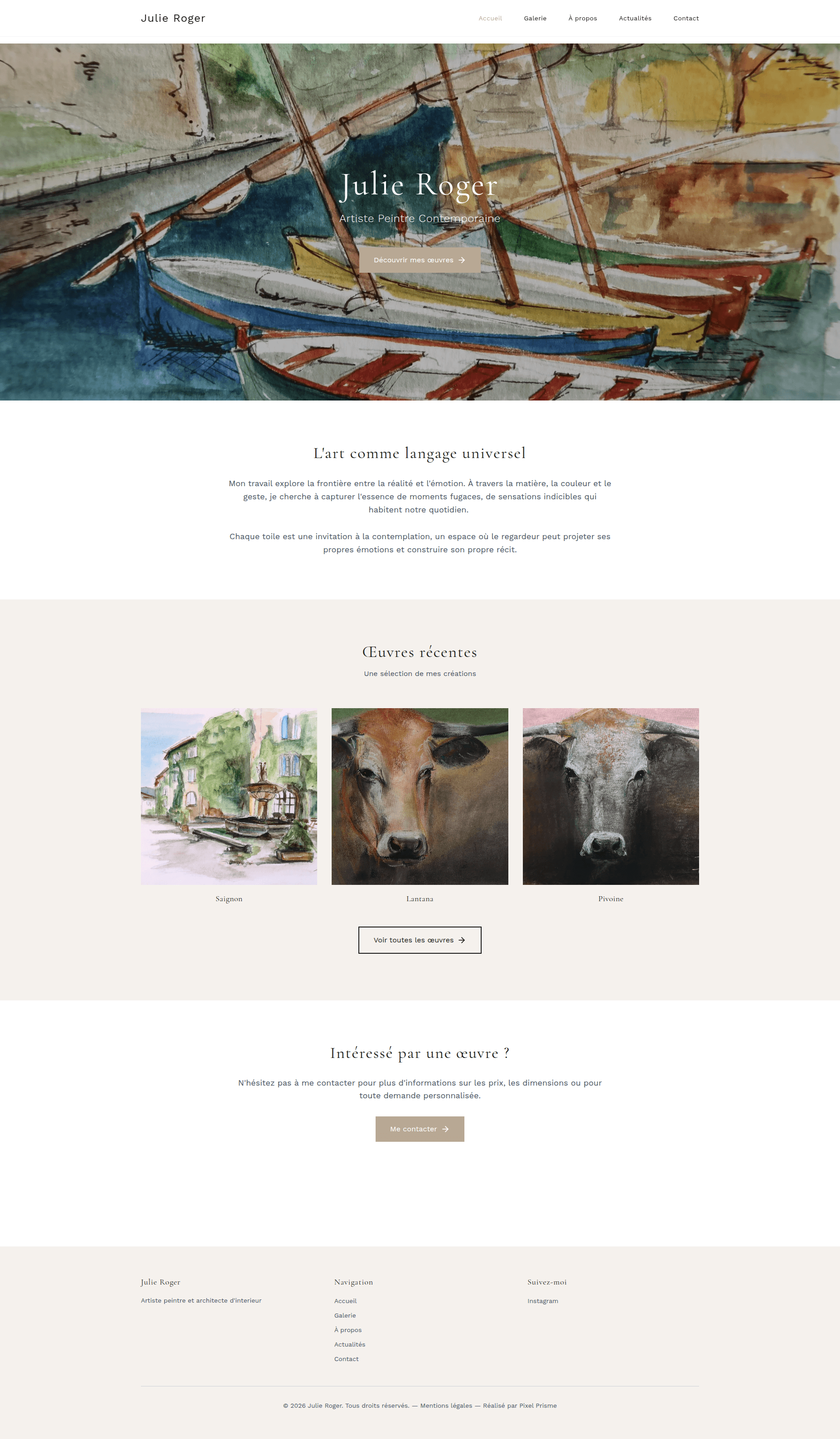 page galerie - site web artiste peintre