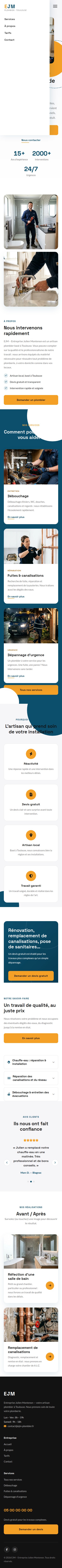 Site d'un plombier artisan à Toulouse, vue mobile